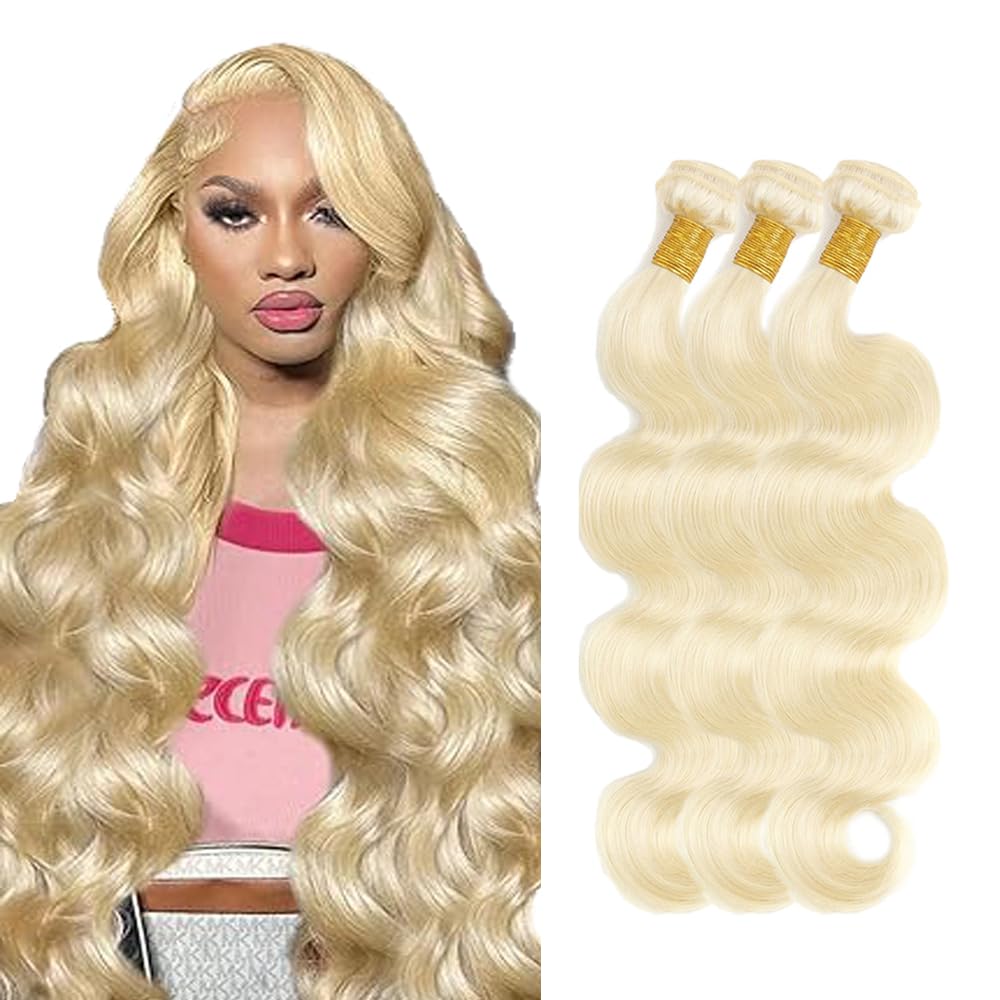 Hxxcoup 28 30 32 Inch #613 Blonde Body Wave Human Hair Bundles Weave 3 Bundles Total 300g Unprocessed Virgin Remy Double Weft Human Hair Extension