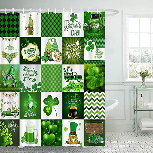 Cyrekud 72" X 72" St.patrick's Day Shower Curtain Green Clover Shamrock Irish Gnome Bathroom Set St Patricks Day Holiday Home Bath Bathtub Decor Durable Fabric Machine Washable With 12 Hooks #TOP1