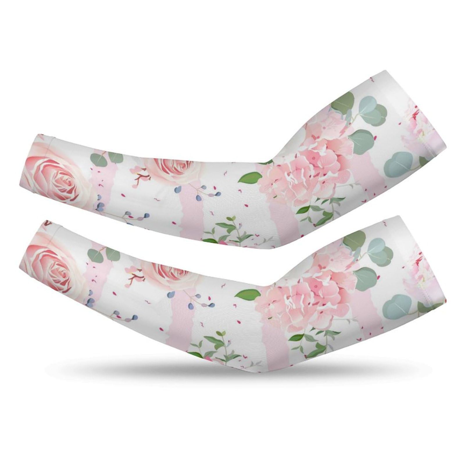 Xmkltbz 1 Pair Cooling Arm Sleeves, Unisex Warmer Spandex Sports Cover Uv Sun Protection for Cycling Golf Running L Print French Red Pink Roses White Peonies Eucalyptus Leaves Floral Print