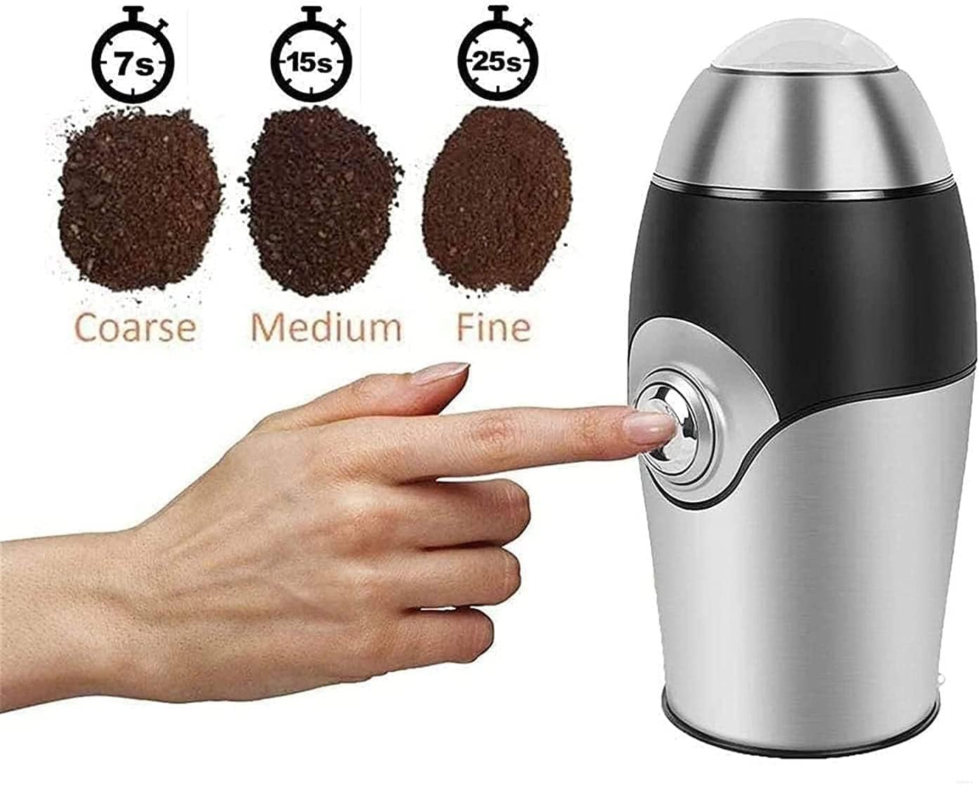 Electric Coffee Grinder, Spice Grinder Coffee Bean Grinder, Stainless Steel Blades, One-Touch Control for Coffee Beans, Spices, Seeds, Herbs, 200W (Size : Silver)