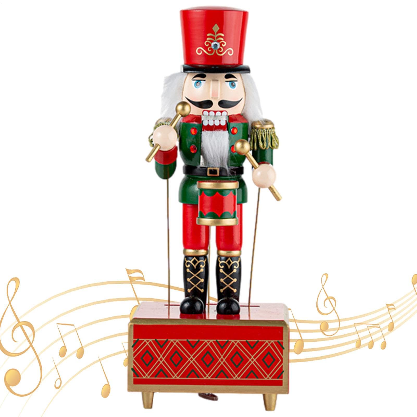 Caja de música navideña cascanueces de madera de cuerda para decoración