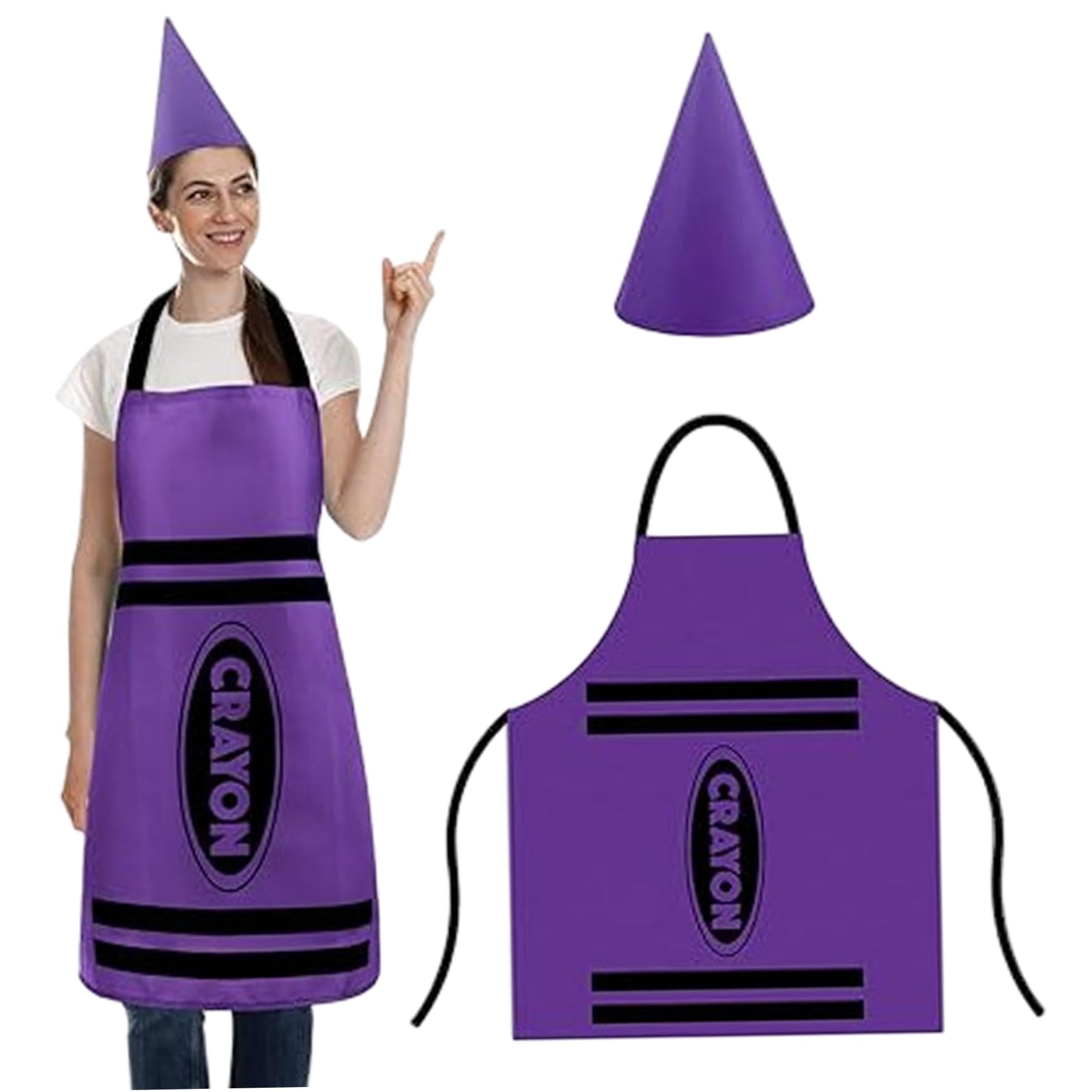 Ameble Crayon Costume, Crayon Apron and Hat Set, Funny Costumes for Adults and Kids Party, Group Dress-Up, Purple Costume, Adult, for Kids, Apron, Funny Costum