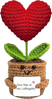 Gifts for Mom - Handmade Forever Crochet Flowers Set with Card, Cuddly Pot Flowers, Birthday, Personalised Love Gift for Women (Heart Flower)