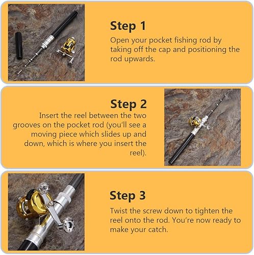 Miniatura 3 de Caña de pescar de tamaño de bolsillo, caña de pescar telescópica de aleación de aluminio, mini caña de pescar de 38 pulgadas, juego de carrete de