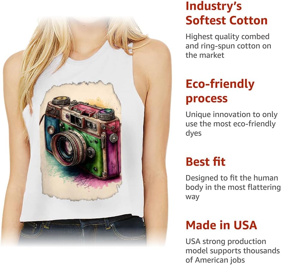 Retro Camera Racerback Cropped Tank - Paint Women's Tank - Camera Tank Top