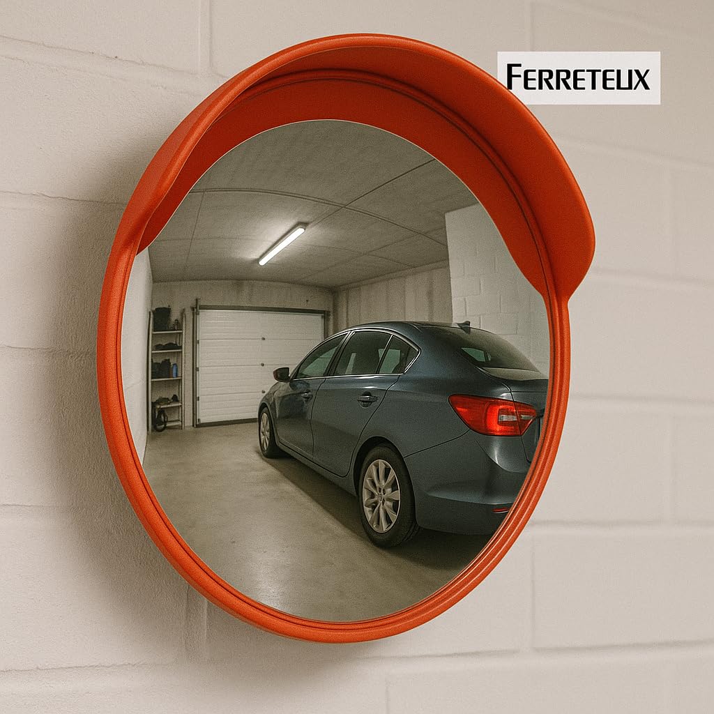 FERRETELIX Miroir convexe de sécurité extérieur 30 cm – incassable en polycarbonate – avec support mural et poteau – Anti-vandalisme et résistant aux intempéries