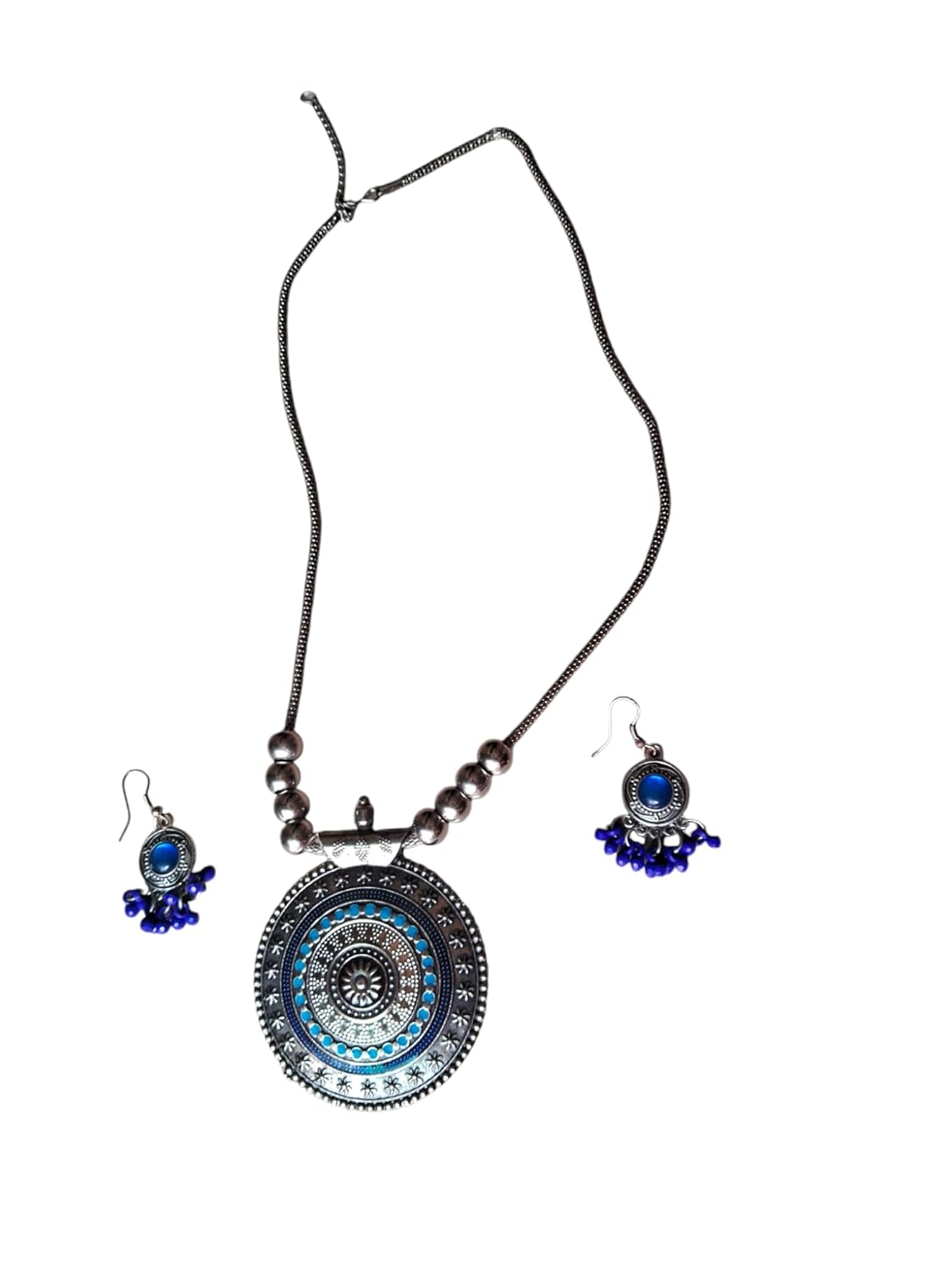 Buy Trendy Oxidised blue color Jewellery Set, Long Chain Jewellery Set