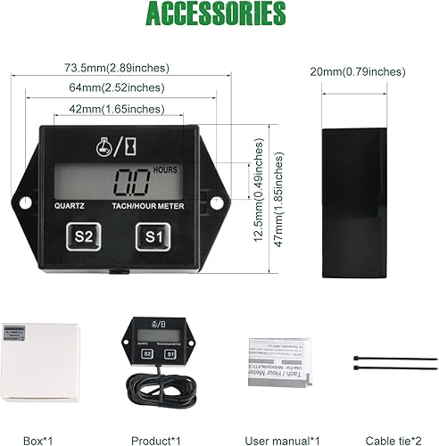 Miniatura 6 de Yooreal Tacómetro digital con batería reemplazable, medidor de revoluciones por minuto para scooter, tractor, motosierra, motor fuera de borda,