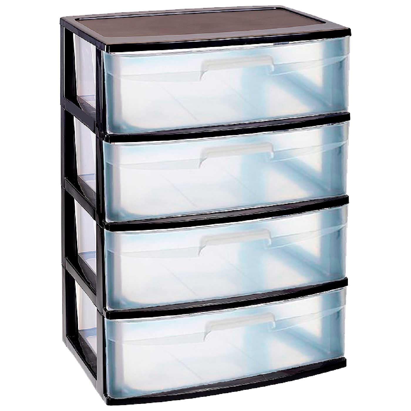 Acan Tradineur - Comò organizzatore “Nilo” - Ideale per la casa o l’ufficio - Fabbricato in plastica - 4 Cassetti Trasparenti - 80,5 x 56 x 40 cm - Colore Nero
