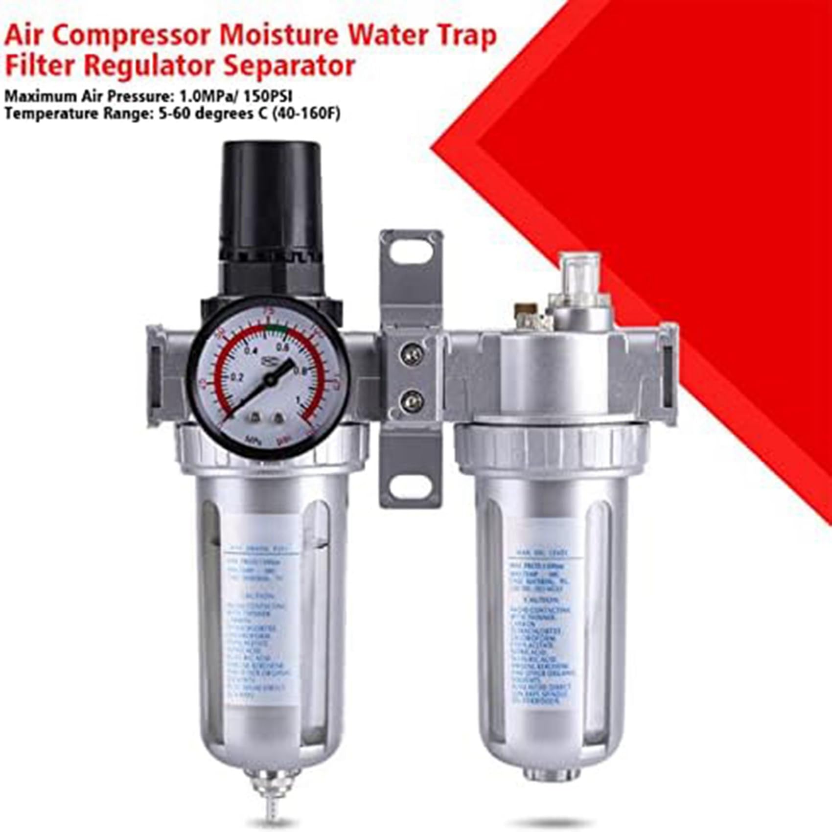 2X Regolatore di Pressione 'Aria, Regolatore del Filtro del Compressore D'Aria, Separatore di Pulizia Della Trappola per Umidità SFC300 3/8