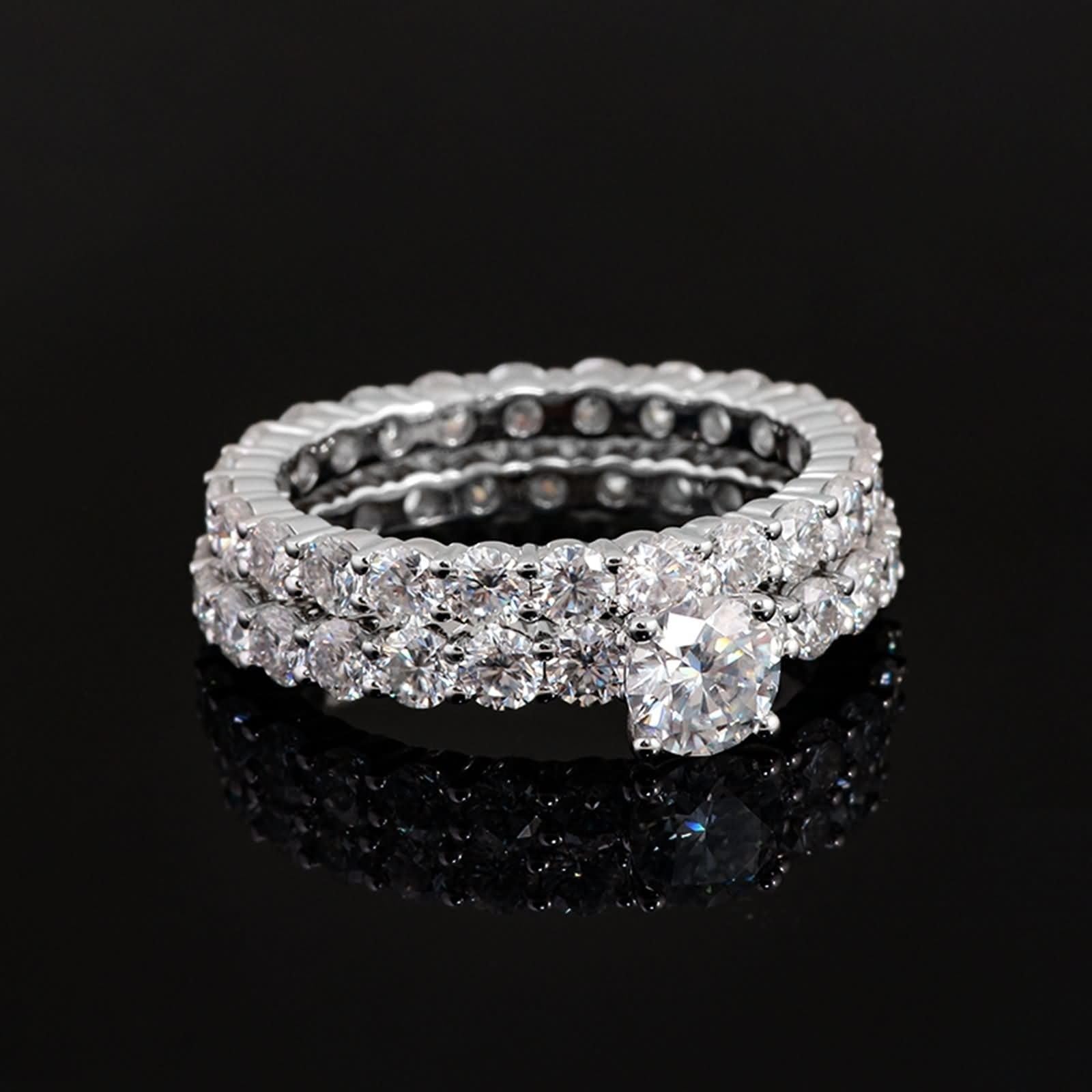 Regalo personalizado para mujer, alianza para mujer, platino de 9 quilates, Moissanite Eternidad, 2 piezas, talla hermana para hermana, cumpleaños, joyas