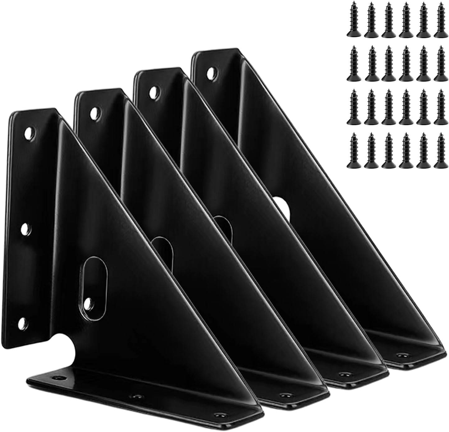 L&M Heavy Duty Gusset Joints 4 Pcs, Trapezi Corner Code, Bracket Corner Brace Bracket Fasteners, Furniture Shelf Support Joint Fasteners for Table, Chair Cabinet Bed Stabilization (Black)