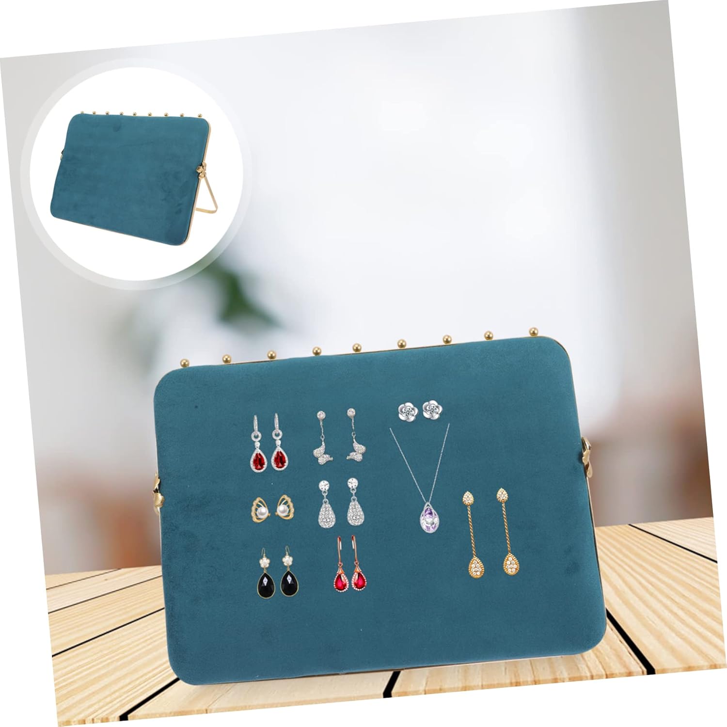 Velour Jewelry Organizer Stand with Alloy Frame Multi Function Necklace Display Rack and Earring Holder Elegant Soft Pink Vintage Style for Home Jewelry Store Use