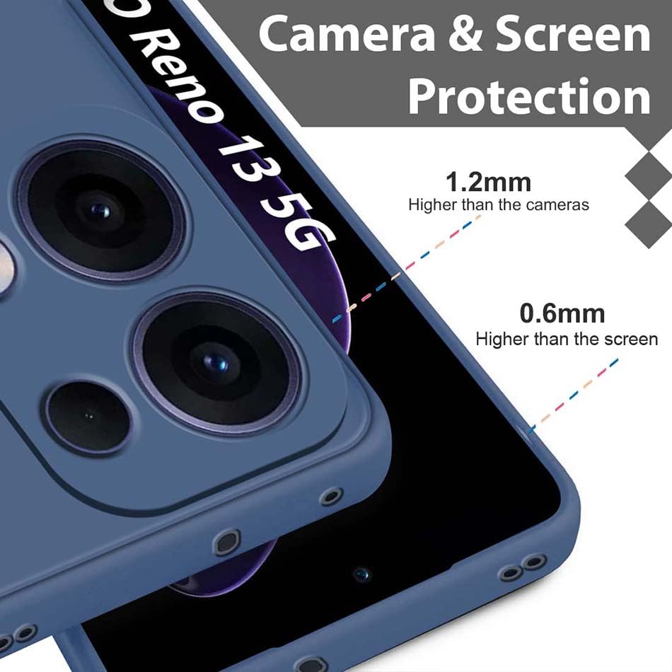 Image of Fashionury Liquid Silicon Back Cover for Oppo Reno 13 5G | Inner Velvet Fabric | Camera Protection | Anti-Fingerprint | Ultra Slim Case (Blue)
