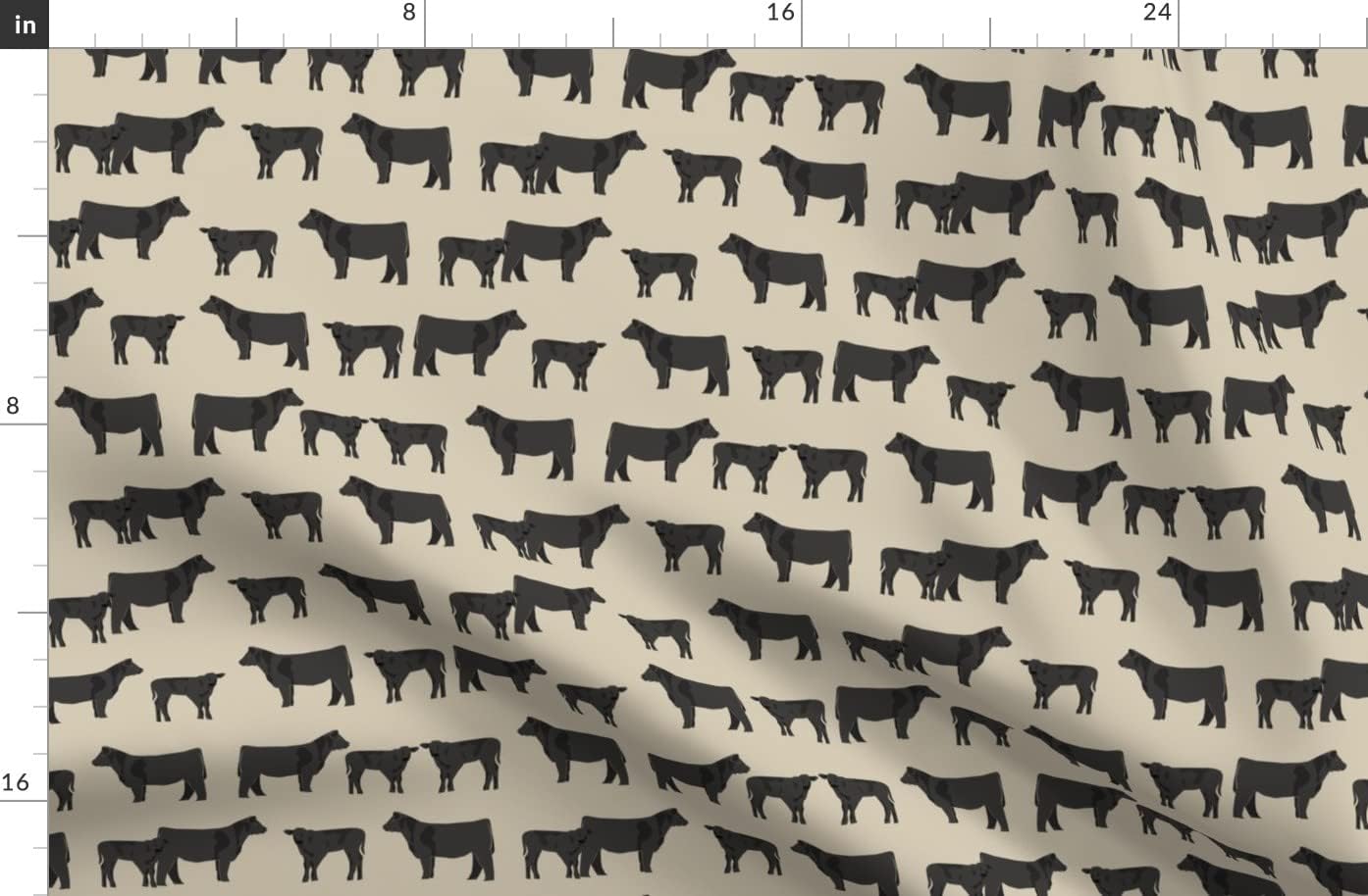 Spoonflower Fabric - Black Cattle Cow Calf Cows Farm Rustic Animals Farmhouse Decor Pet Printed on Organic Cotton Sateen Fabric by The Yard - Sewing Quilting Apparel Home Decor