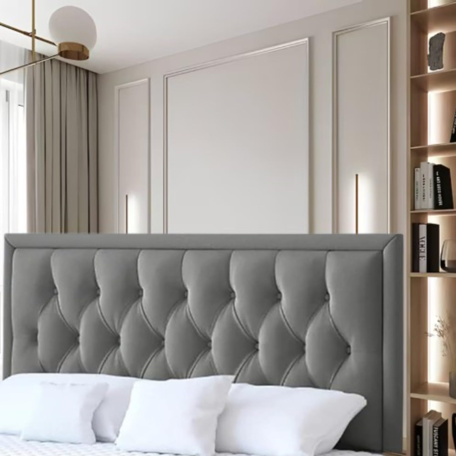 Plush Tufted Alton 26'' 30''36''Tall Headboard in Black Cream Grey Siver 3FT 4FT6 5FT for divan bed Fabric Buttons (Baby Pink, 4ft6-26''Tall)