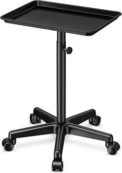 Salon Tray on Wheels - Premium Aluminum Tattoo Tray Rolling Trolley - Adjustable Salon Service Rolling Tray Hairdresser Cart with Clinic Spa Rolling Tray Wheels Black