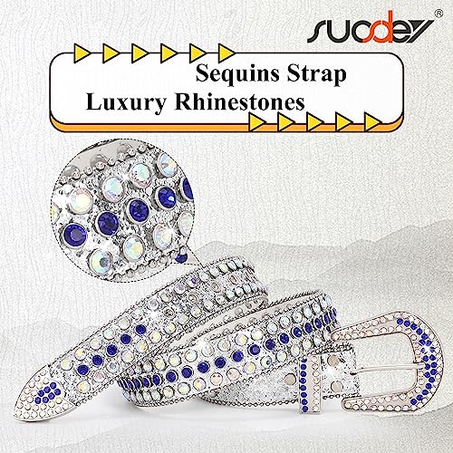 Image of SUOSDEY Women Men Rhinestone Belt Unisex Sequin Strap Bling Crystal Western Studs Glitter Luxury Belt for Jeans Pants Dress