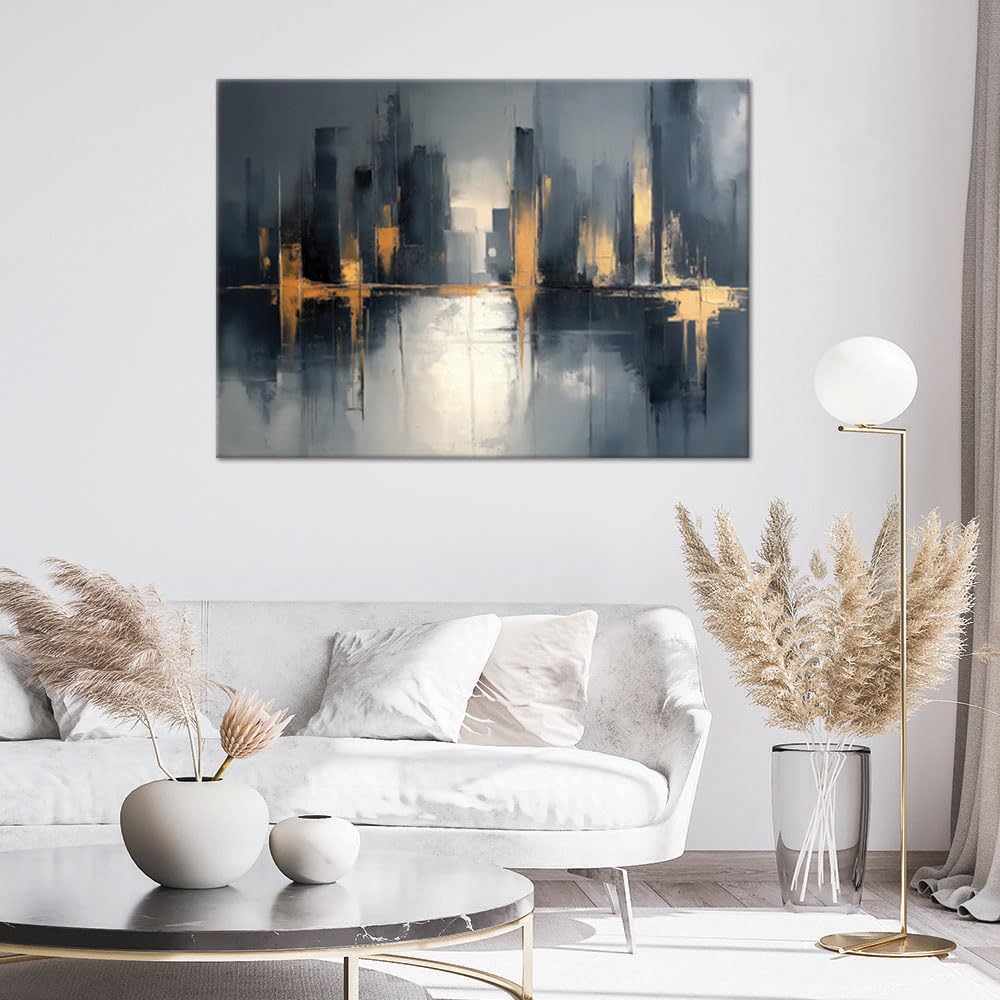 Feeby Leinwand Bilder - Abstraktes Schwarz & Gold - Canvas 120x80 cm - Deko Wohnzimmer - Wandbilder Schlafzimmer - Deko Aesthetic - Wand Deko - Leinwand Groß - Deko Zimmer - Leinwandbilder XXL
