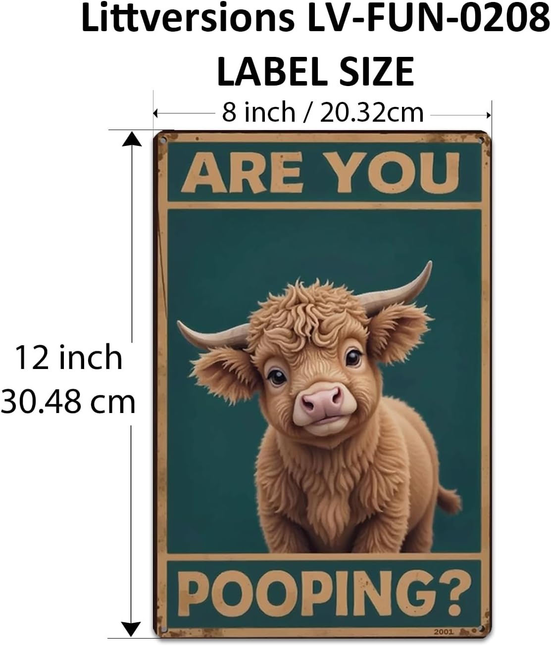 2 Pack 8"x12" Vintage Funny Bathroom Signs Laminated Vinyl Decals - "Are You Pooping" - Highland Cow & Black Cat Theme Western Gift Wall Decor Home Art Poster Gift Humor Rustic Look