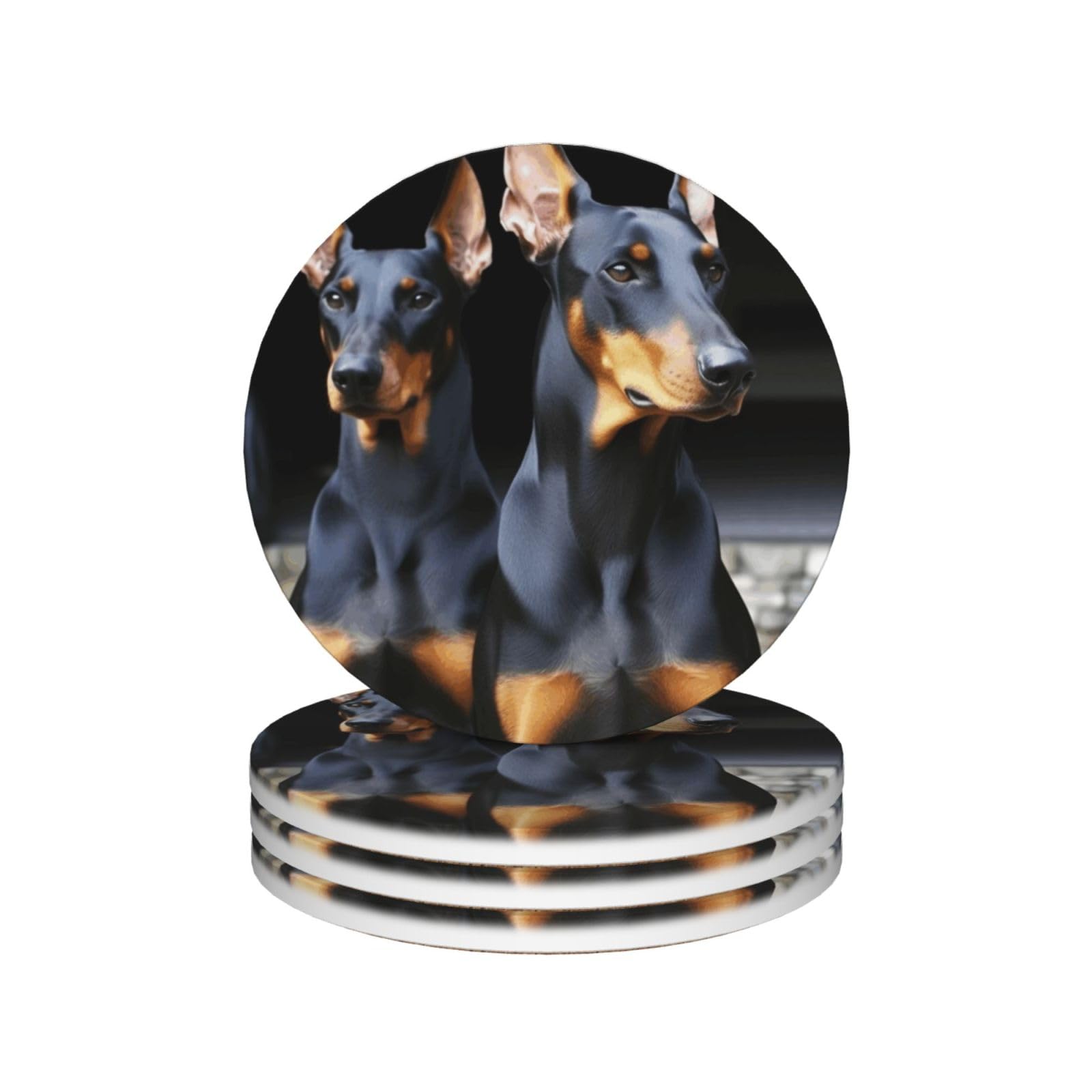 Drink Coasters Set of 4 Coffee Ceramic Coaster doberman Coasters for Drinks Coffee Cup Mat Heat Resistant Tabletop Protection Coaster Desk Accessorie Home Decorative