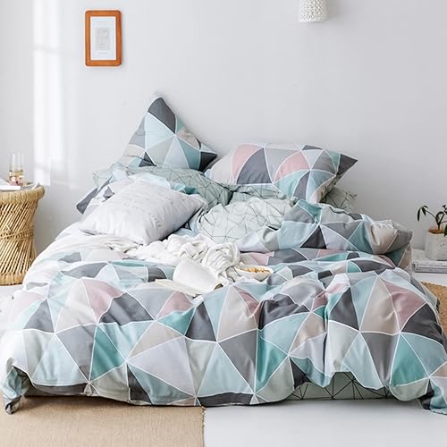 HighBuy Juego de funda de edredón triangular tamaño Queen de algodón bohemio de 3 piezas para adolescentes y hombres, reversible, geométrico,