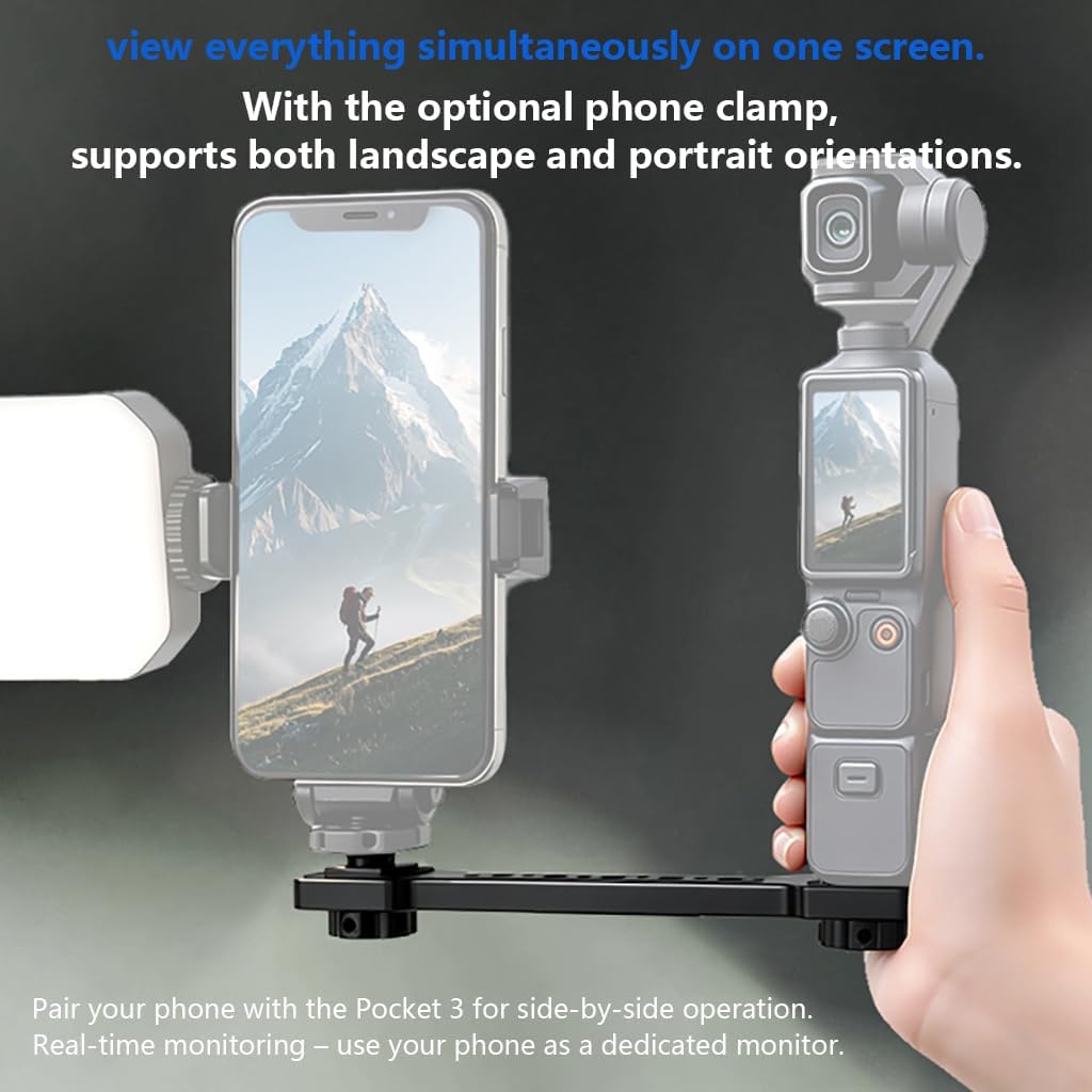 Crossbar Expansion Bracket with 1/4" Interface Holder Compatible with Pocket 3, Smartphones, DSLR