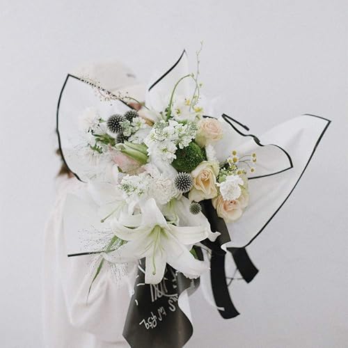 Miniatura 3 de BBJ WRAPS Papel de regalo de flores coreanas, marco blanco y negro mate para suministros de floristería, 23.6 x 23.6 pulgadas, 20 hojas