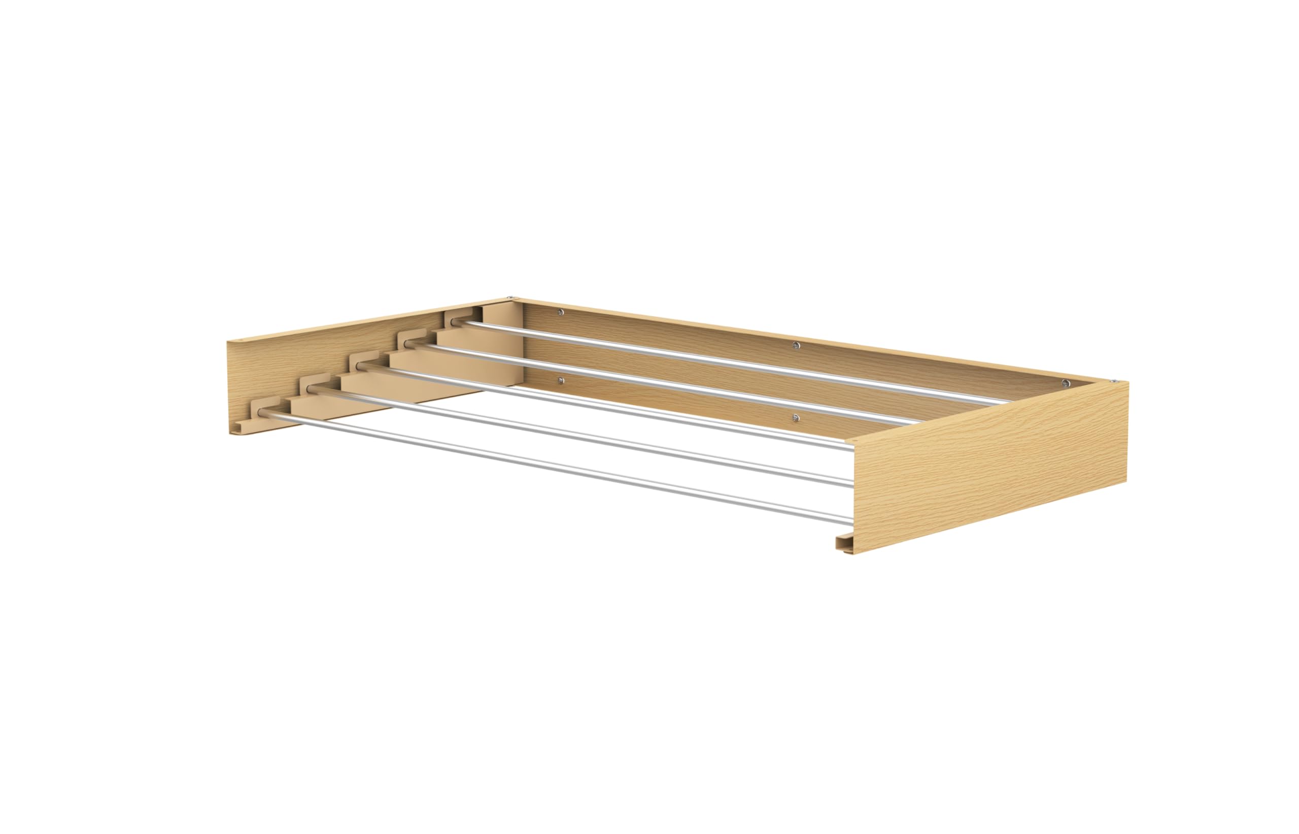 Étendoir à linge mural pliable en aluminium avec corde à linge rétractable pour intérieur/extérieur avec corde à linge blanche peu encombrante et capacité robuste de 10 kg (design en bois, 80)