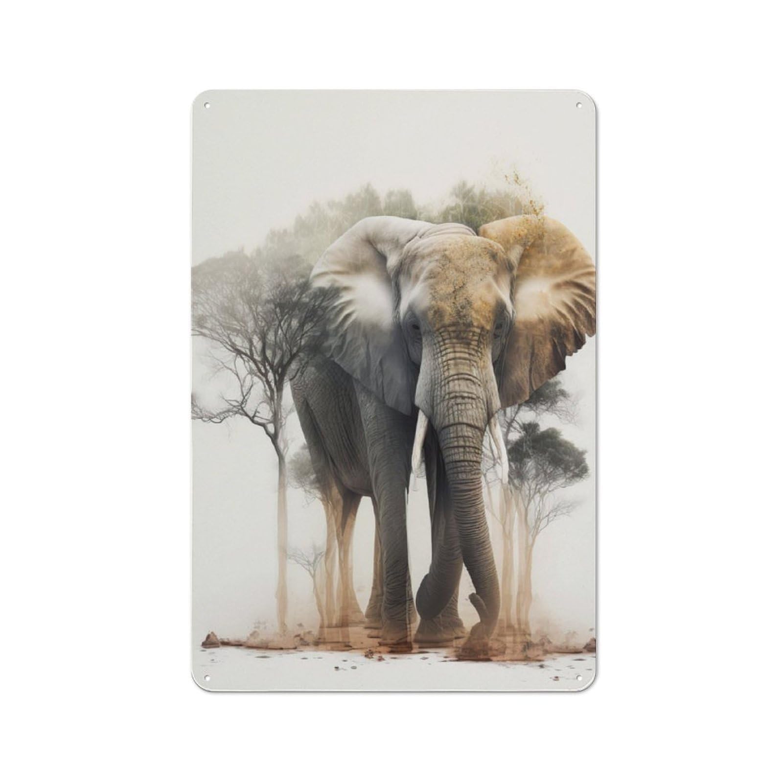 Junmoney Elephant Animal Sunset Retro Metal Sign With Design 30X20cm, Weathered Look Shed Wall Plaque For Garage, Workshop, Shed Or Utility Room