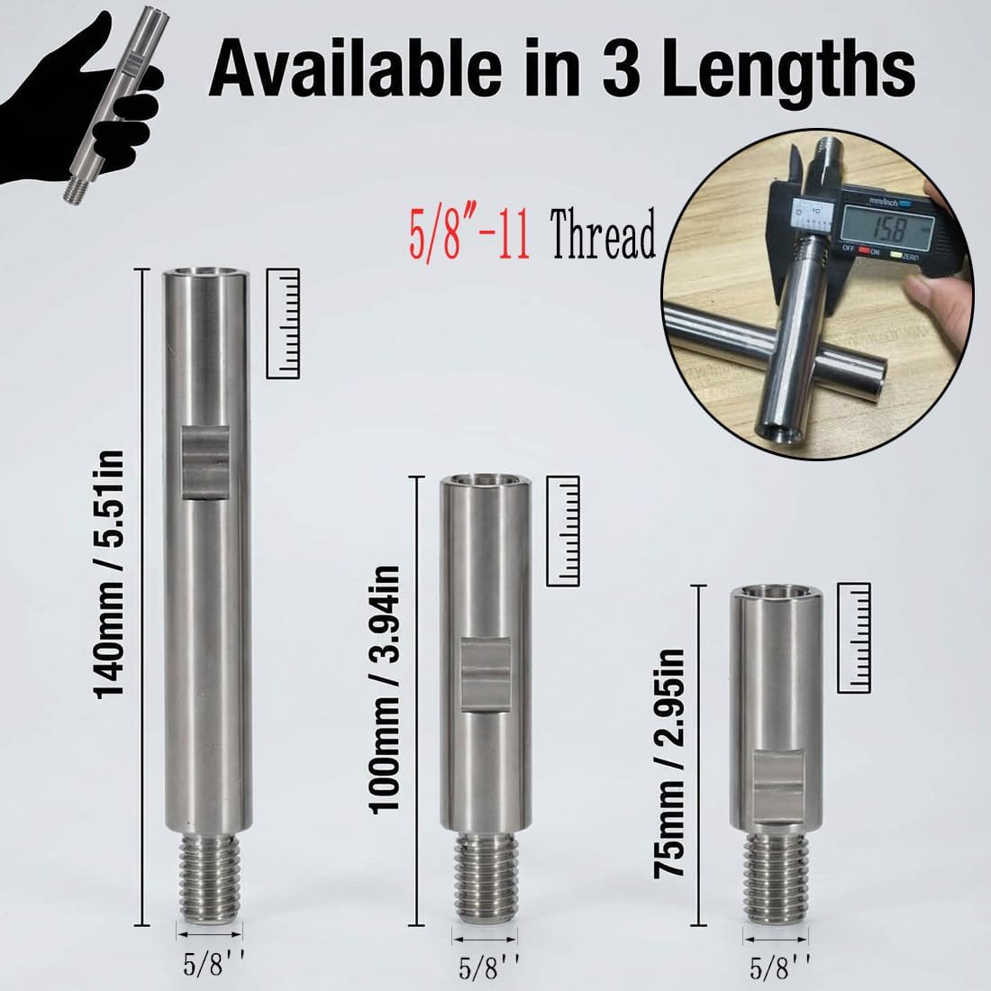 Luo ke 3 Pcs 5/8'' - 11 Thread Angle Grinder Extension Connecting Rod - Heavy Duty Stainless Steel Extender Shaft Adapter Set for Rotary Polisher Car Polisher Electric Polisher