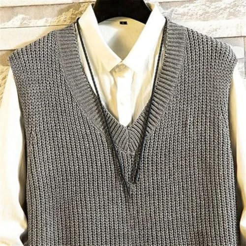 Men V Neck Knit Sweater Sleeveless Solid Color Waistcoat Classic Pullover Casual Layering4