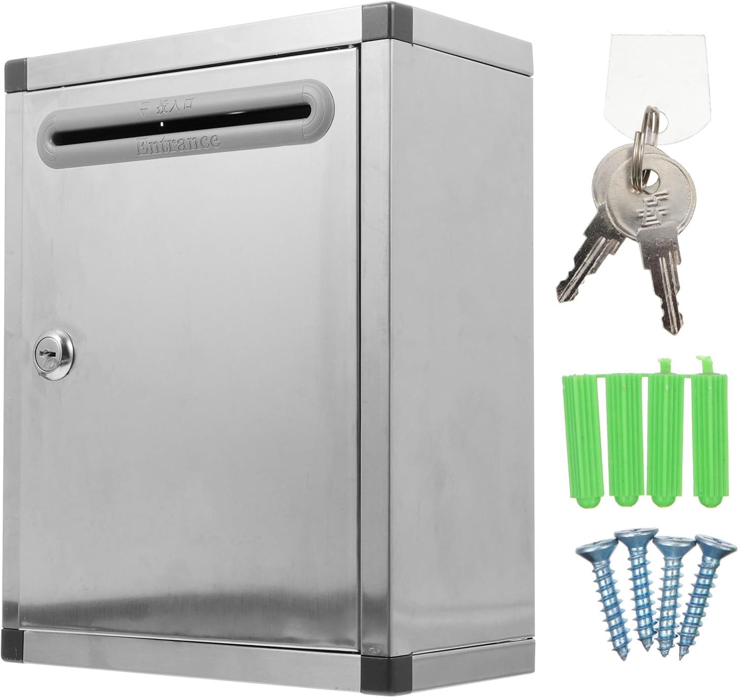 Unomor Stainless Steel Wall Mount Mailbox with Lockable Complaint Suggestion Box, Outdoor Sturdy Letter Storage Container for Home and Office, Large Size, Weather Resistant Random Color