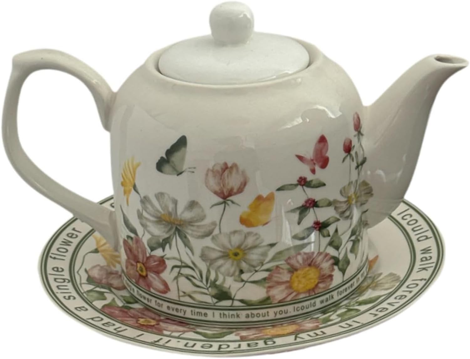 Teiera Floreale con Piattino, Bollitore per Acqua in Porcellana per Tè Pomeridiano, Brocca per Caffè e Latte