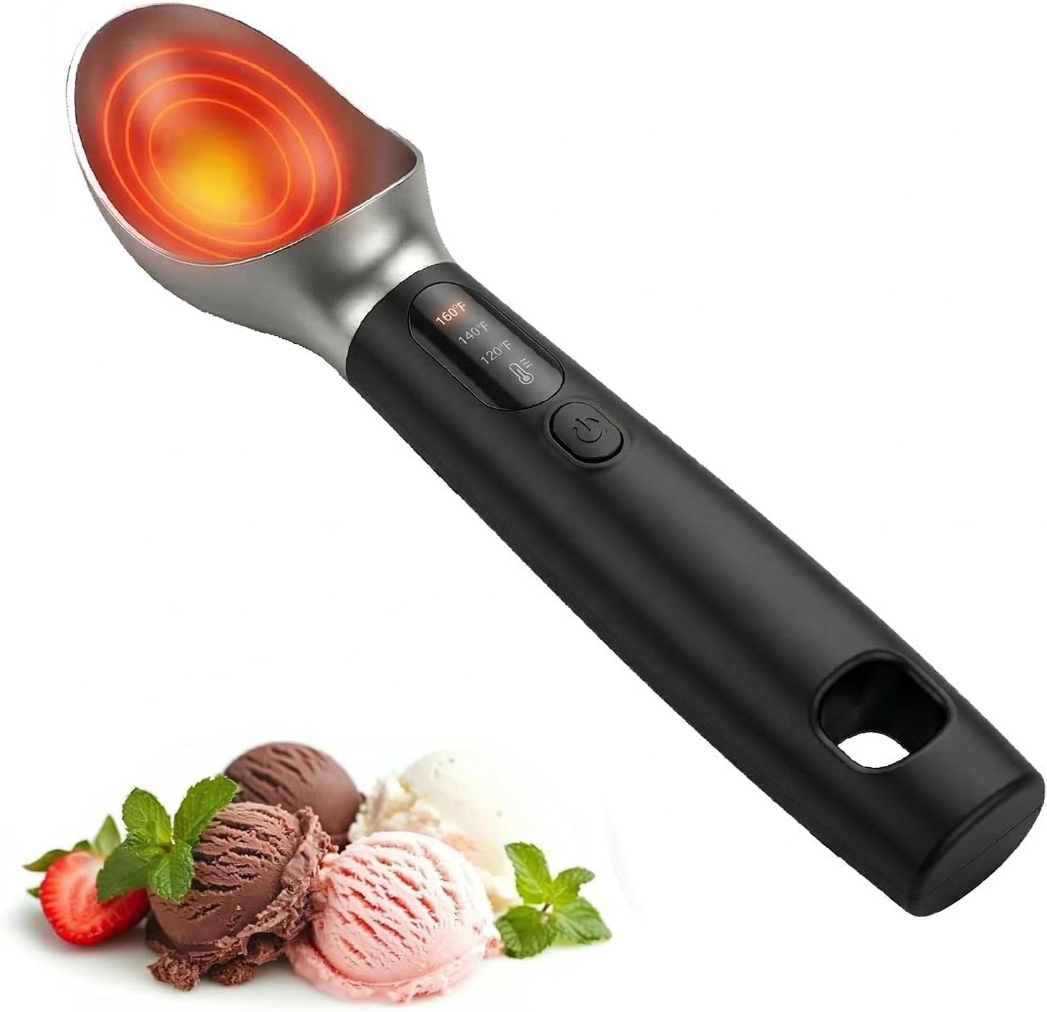 Heated Ice Cream Scoop, 3-Temp Modes & 160°F Fast Heating, Rechargeable Electric Ice Cream Scooper with LED Monitor, Ergonomic Non-Slip Handle for Hard Ice Cream, Dessert - Black
