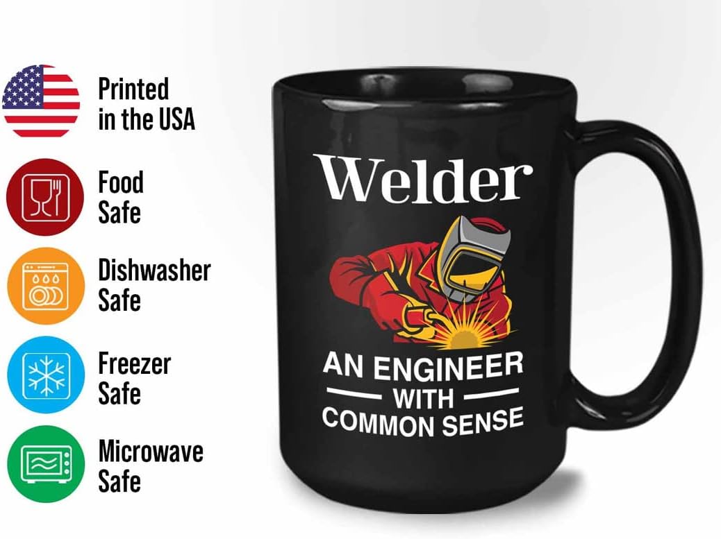 Bubble Hugs Welder Coffee Mug 15oz Black - Engineer Common Sense - Welding Metal Worker Mechanic Engineer Gifts for Men Husband Dad