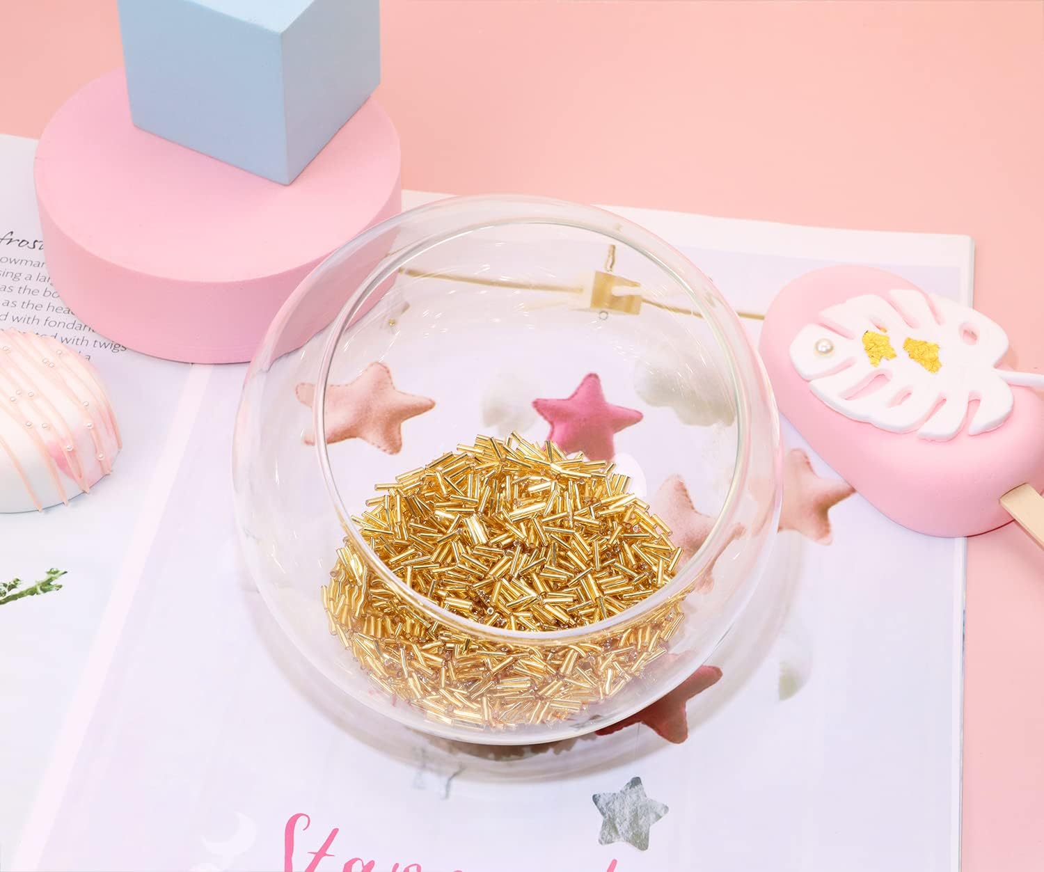 Glass Bugle Beads Penta Angel 1100Pcs /50g Mini Long Tube Seed Beads 2×6mm Small Craft Loose Spacer Beads for Earring Bracelets Necklace Waist Beads Jewelry Making (Gold) - Image 4