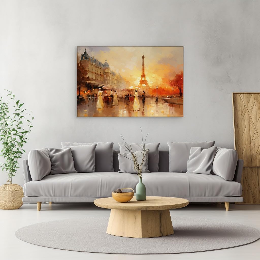 Canvas for Living room. Dusk Over Paris: A Warm Embrace of Color and Romance, 27 x 18 inch Canvas Wall Art - Contemporary Masterpieces - Modern Home Decor