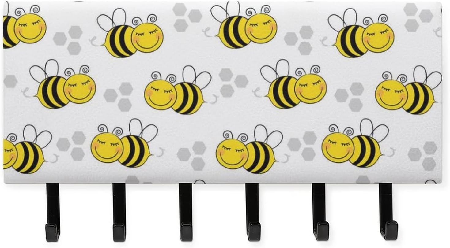 収納ケース付きキーフック 鍵置き ウォールフック 鍵収納 約縦9 横22cm ミツバチ オシャレ 整理整頓 帽子掛け 洋服掛け コート掛け 玄関 浴室 寝間 台所 壁掛け収納