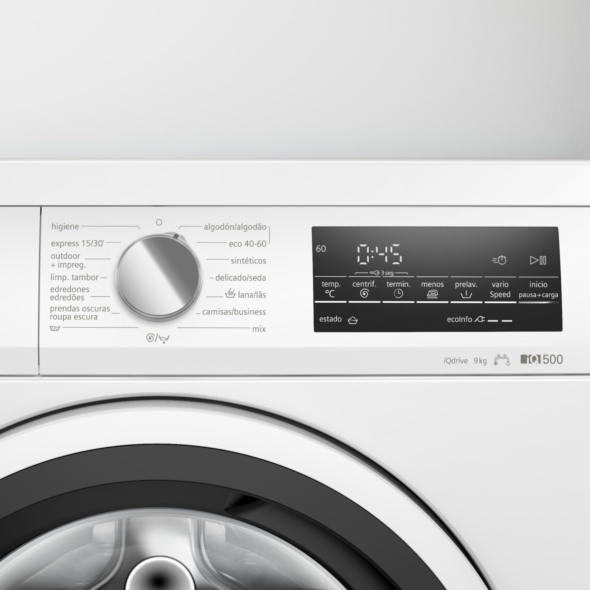 Siemens, Lavadora iQ500, 9kg, Programas rápidos, blanco, WU14UT62ES | Ajusta el consumo de agua a la cantidad de ropa y acelera los ciclos de lavado para disfrutar de tu tiempo libre sin esperas