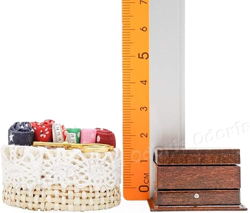 Miniatura 5 de Odoria 112 - Kit de cesta de coser en miniatura y caja de costura, accesorios de decoración de casa de muñecas