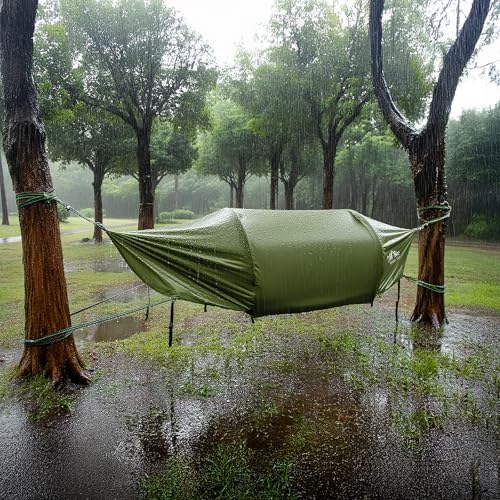 Night Cat Flat Lay Hammock Tent with Mosquito Net Waterproof Rainfly Storage Room for 1 Person Backpacking Hiking Camping Lightweight 330LBS 87x28x19in