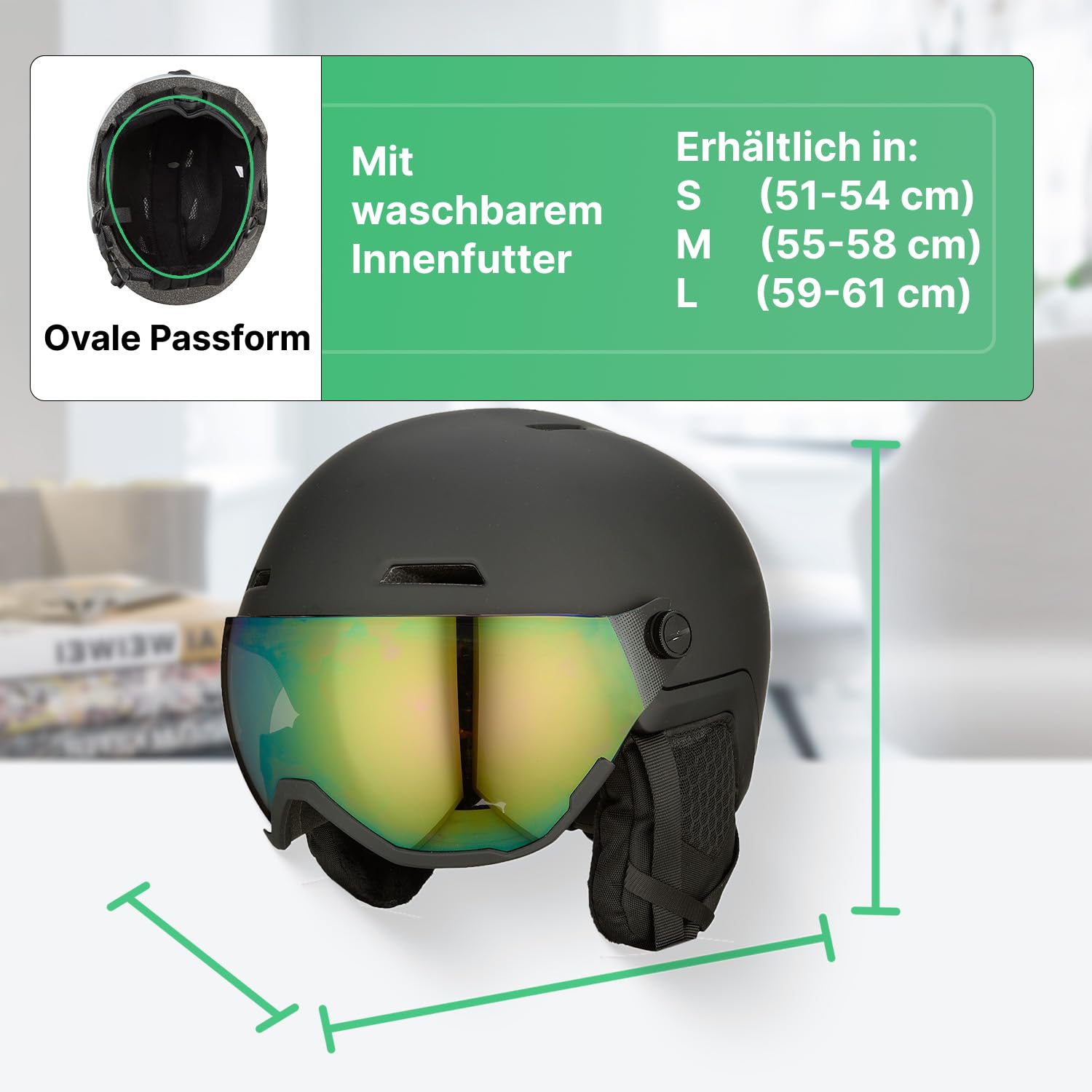 GOOFF Xtreme Casco da sci con visiera – Casco da sci con occhiali da sci – Ventilazione utilizzabile anche con i guanti sul casco, cuscinetti auricolari rimovibili per le giornate calde – offre la