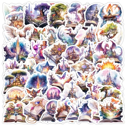 50 adesivi per libri fantasy, in vinile, per skateboard, chitarra, porta, laptop, bagagli, auto, bici, bottiglia d'acqua, forniture per feste di compleanno, adolescenti, ragazzi e ragazze