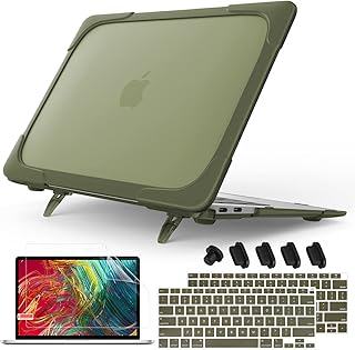 Mektron for MacBook Air 13 inch Case 2021 2020 2019 2018 A2337 M1 A2179 A1932, Rubberized Hard Plastic Shockproof Cover Translucent Matte Protective Case for MacBook Air 13 Touch ID (Avocado Green)