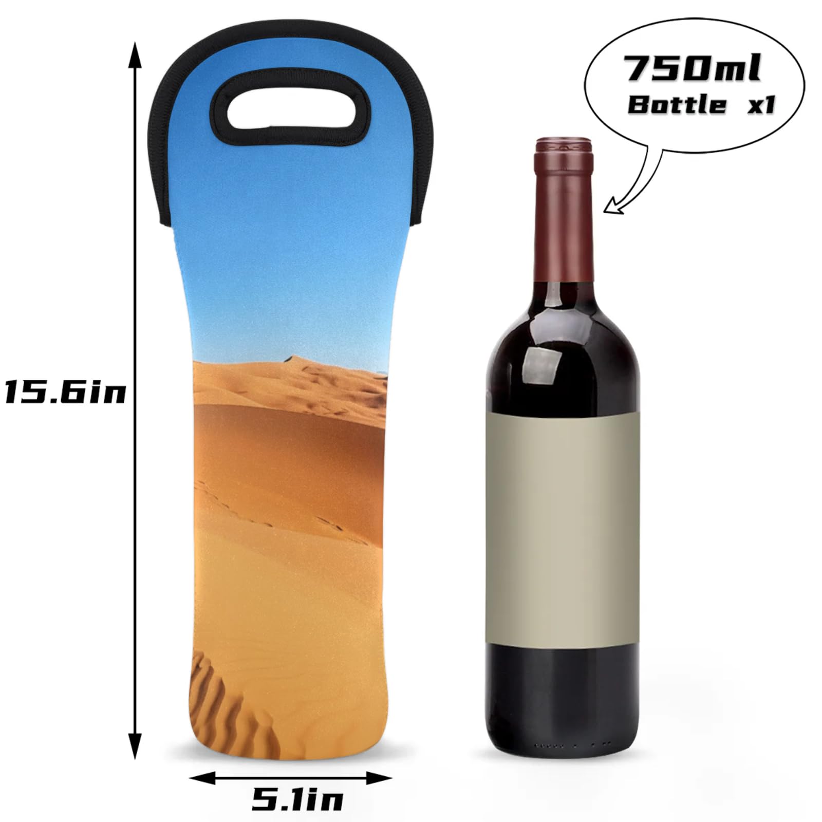 Neoprene Wine Tote Carrier Bag for Wine,Water, Champagne, Beer, Baby Bottles 15.6 x 5.1 Inches, Protective Wine Bag,Desert Scenery