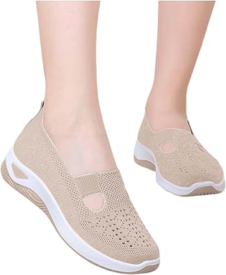 Womens Trainers Wide Fit Wedge Shoes Slip On Arch Support Tennis Sneakers Breathable Mesh Orthopedic Wedge Trainer Comfortable Non Slip Soft Sole Walking Trainers Low Top Outdoor Shoes