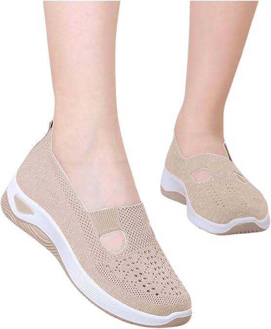 Womens Trainers Wide Fit Wedge Shoes Slip On Arch Support Tennis Sneakers Breathable Mesh Orthopedic Wedge Trainer Comfortable Non Slip Soft Sole Walking Trainers Low Top Outdoor Shoes
