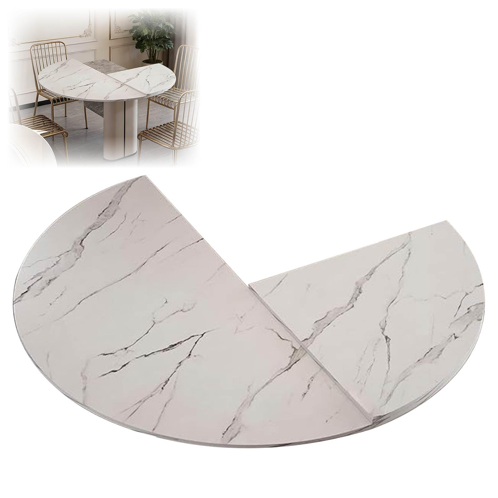Large Foldable Round Table Top Extender Four-fold Wood Round Table Top Dining Tables Temporary Extender Space Saving Catering Banquet Party Tables Foldable Table-Top Extender(Gray Marble,79in)