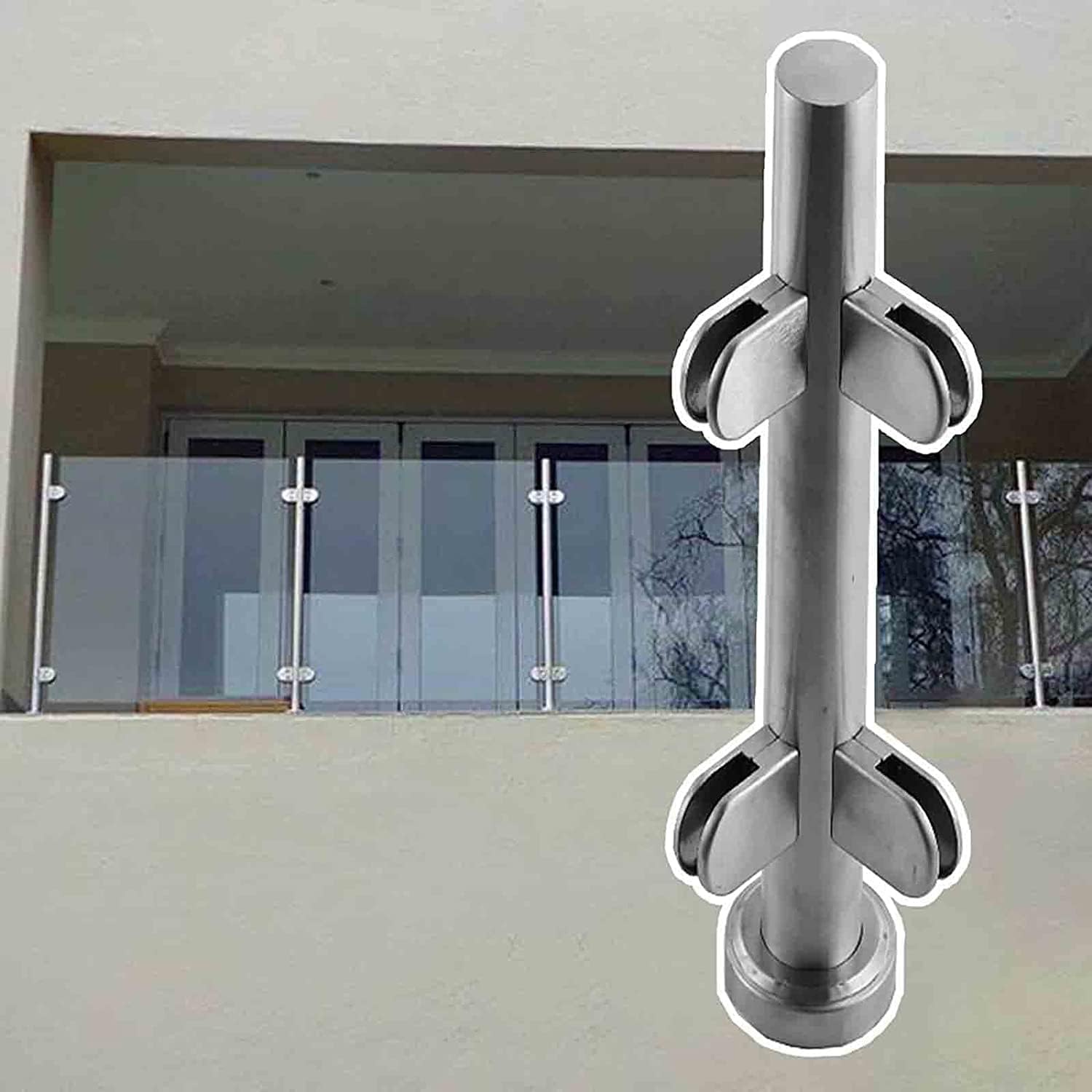 Stainless Steel Glass Balustrade Post Clamp for 10/12mm Railing - Durable Floor Mount for Stairs, Pool, Balcony Fences - Round Pole, Corner Post, 60mm/23 Size